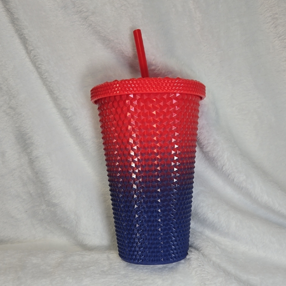 15oz Red and Blue Studded Tumbler with Straw NWT